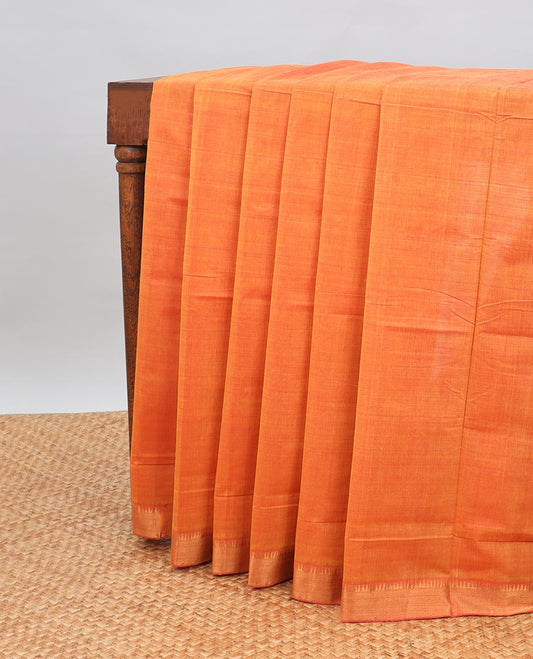 orange mangalagiri cotton saree with contrast zari design border & striped pallu