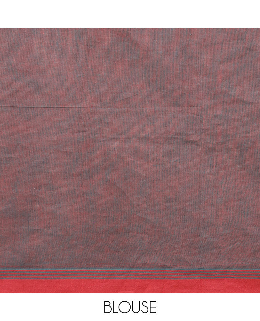 Grey thread buttas Kanchi cotton saree, contrast striped border, and paisleys design pallu