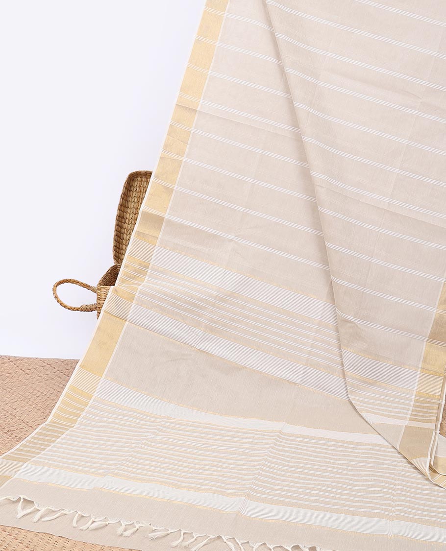 Sandal striped jute cotton saree, self-border & striped pallu