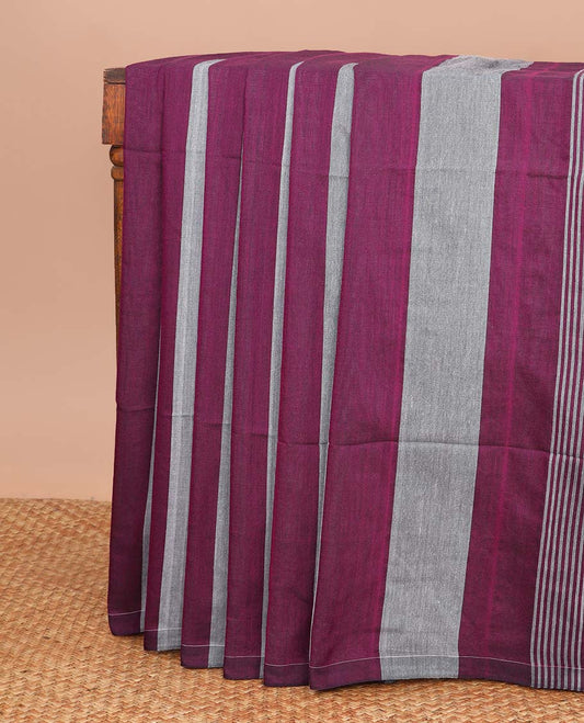 Borderless Grey with purple striped khadi cotton saree