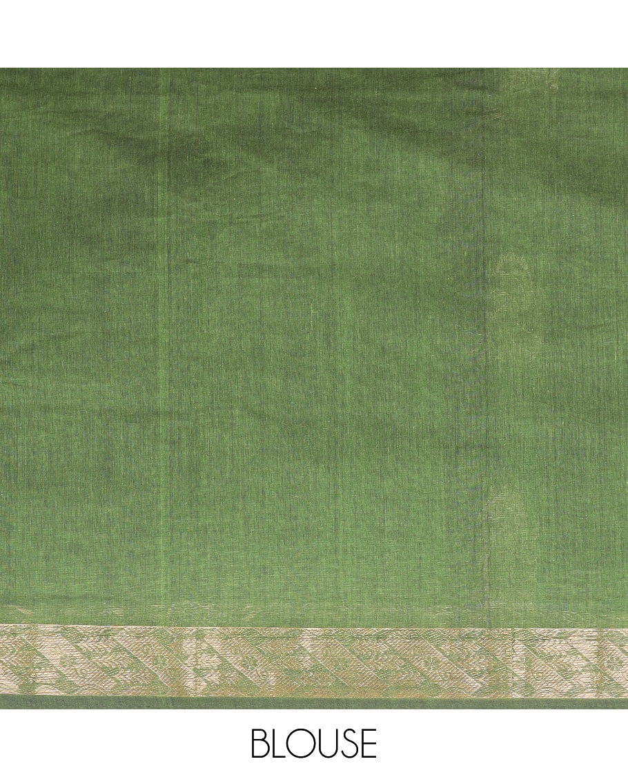 Olive green zari buttas Coimbatore Cotton saree, zari border, and pallu of zari designs