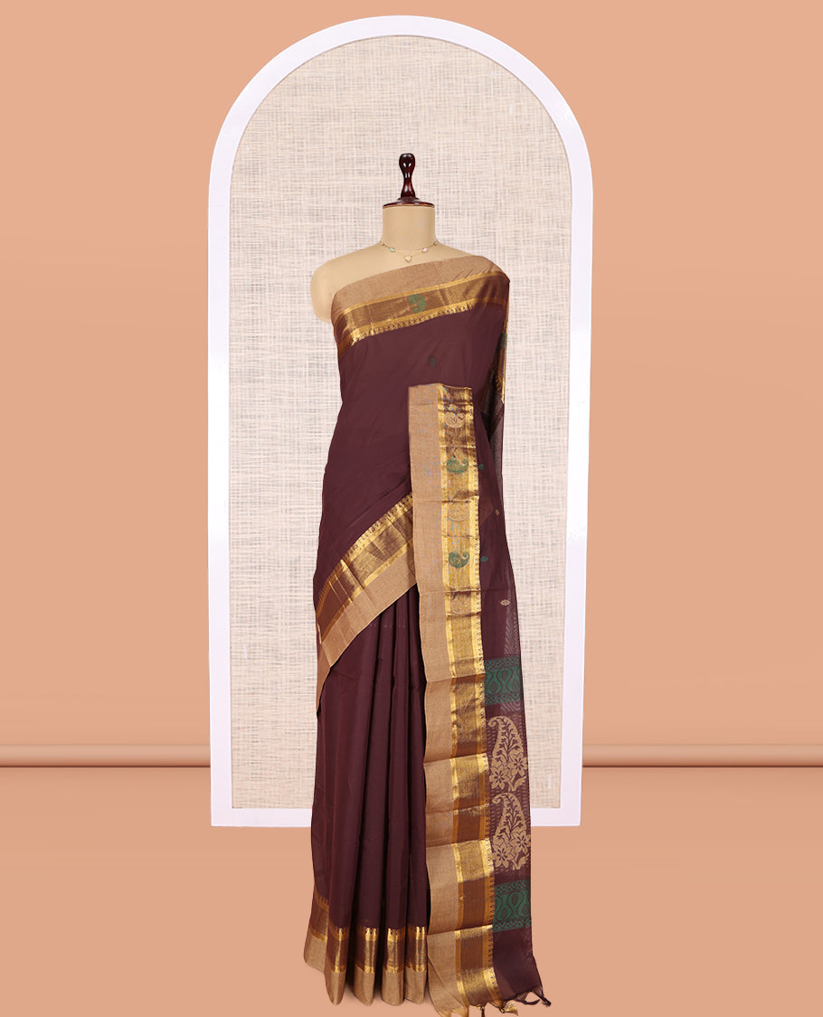 Brown Plain Kanchi Cotton Saree