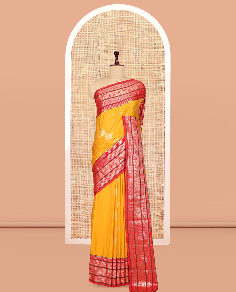 Mustard-Pink Zari Design Budget Silk Saree, a Contrast Traditional Zari Design Big Border, Grand Pallu, Contrast Blouse