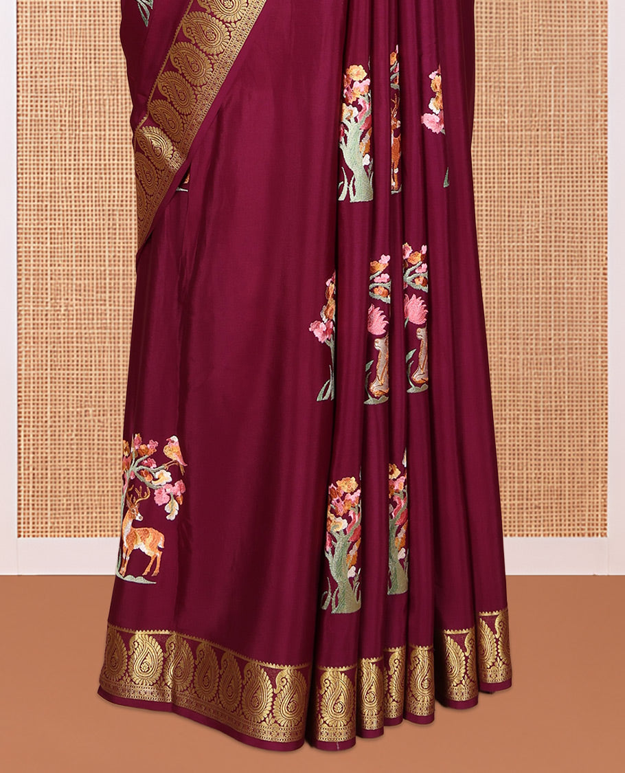 Purple Embroidery Mysore Silk Saree