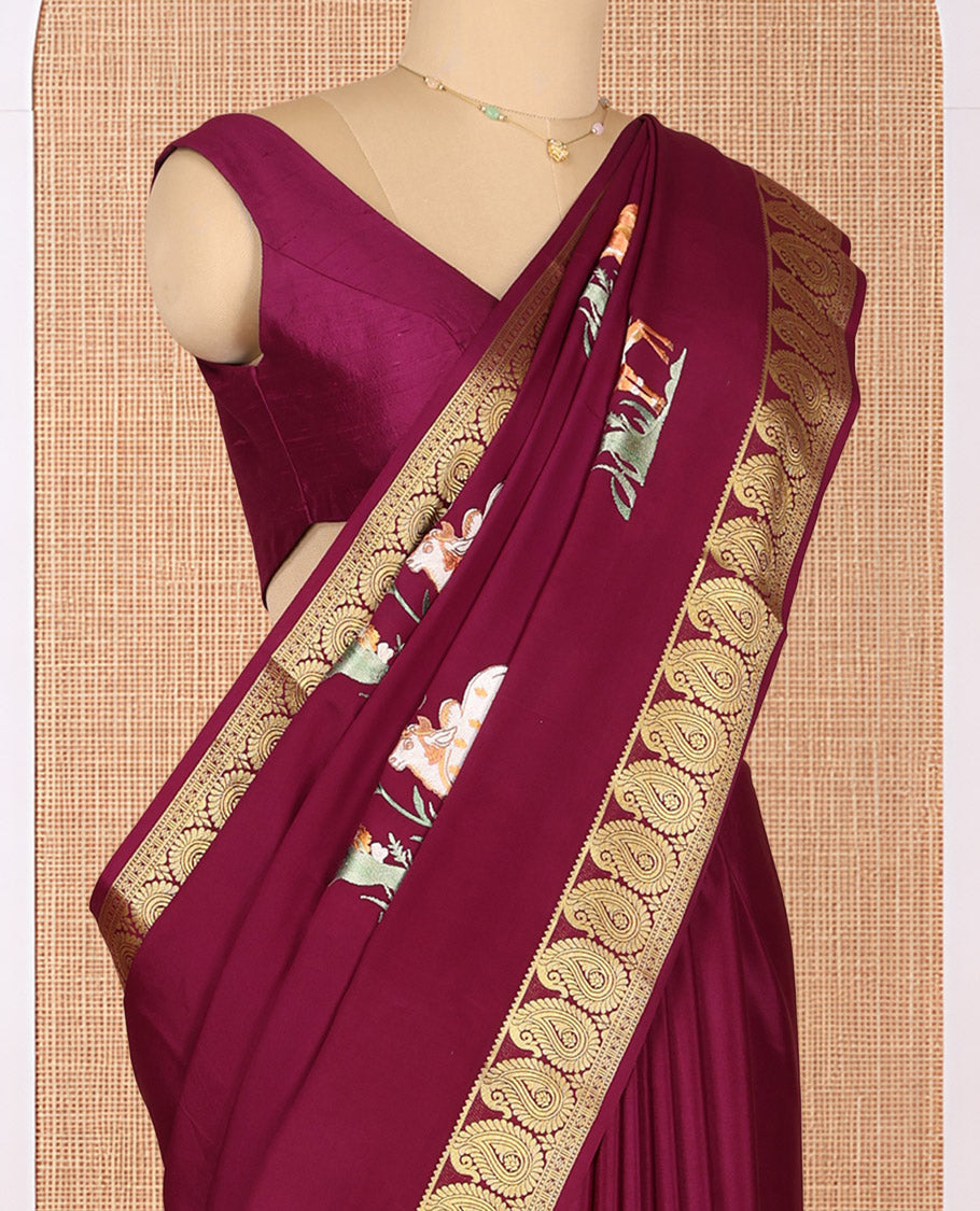 Purple Embroidery Mysore Silk Saree
