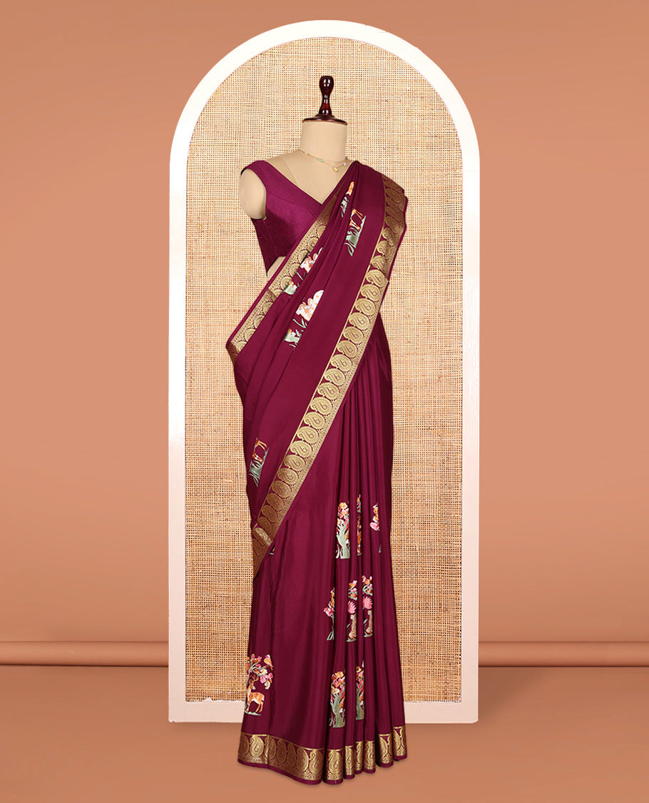 Purple Embroidery Mysore Silk Saree