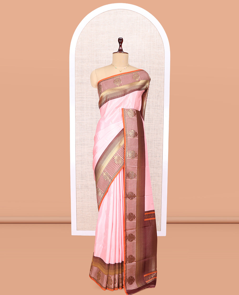 Peach Raindrop Butta Semi-Mysore Silk Saree