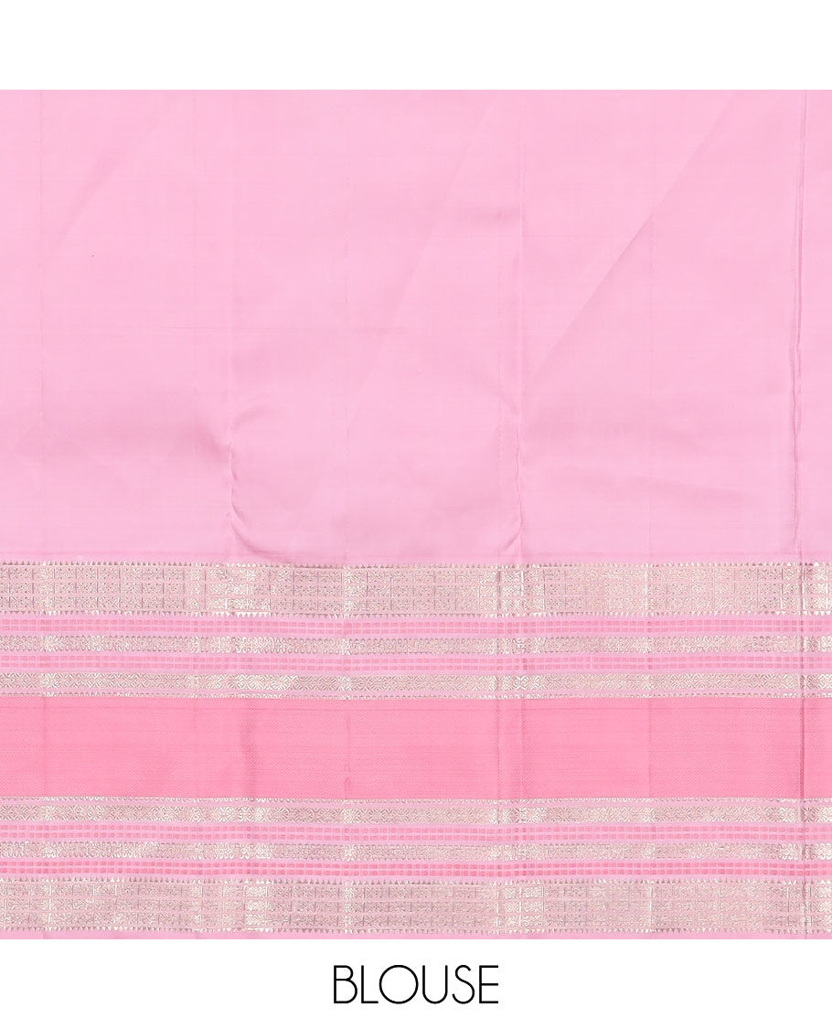 Purple annam chakram buttas Kanchipuram silksaree, contrast rettai pettu traditional zari border, and pallu steeped with traditional motifs