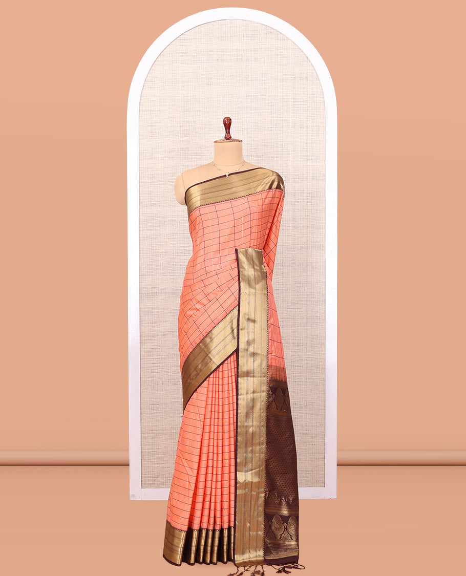 Peach-Coffee Brown Semi-Soft Silk Saree