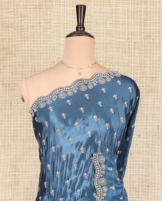 Grey Designer Saree, Finely Crafted with Micro-Stone Work, Scallop Micro-Stone Work Border, a Self-Pallu, and Matching Blouse