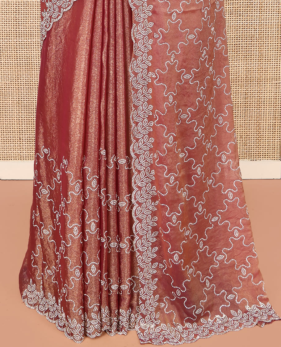 Peach Designer Saree, Gleamed Up with Jaal Stonework, Scallop Stonework Border, Stonework Pallu, and Matching Blouse