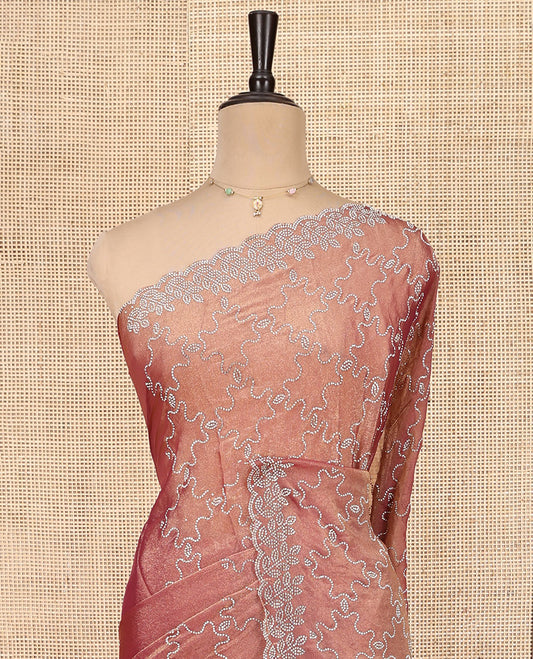 Peach Designer Saree, Gleamed Up with Jaal Stonework, Scallop Stonework Border, Stonework Pallu, and Matching Blouse