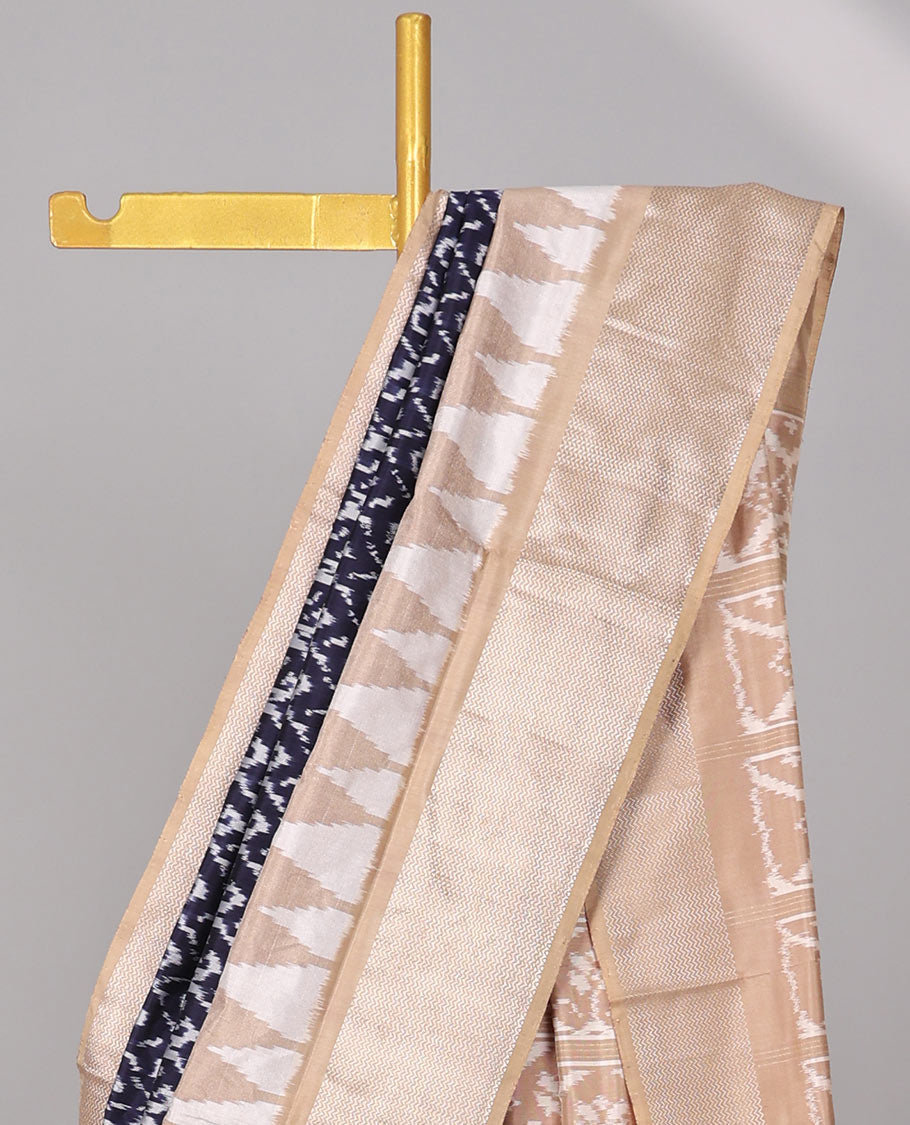 Blue intricate design ikkat saree with triangle motifs & geometric, floral motifs pallu