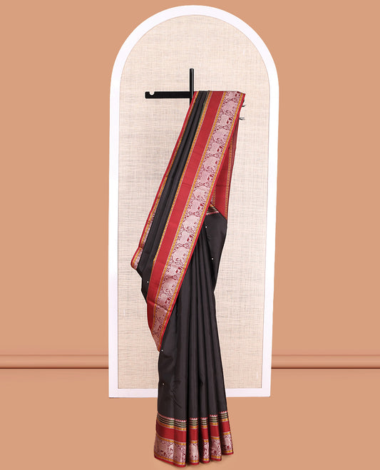 Black Kanchipuram Chettinad Saree