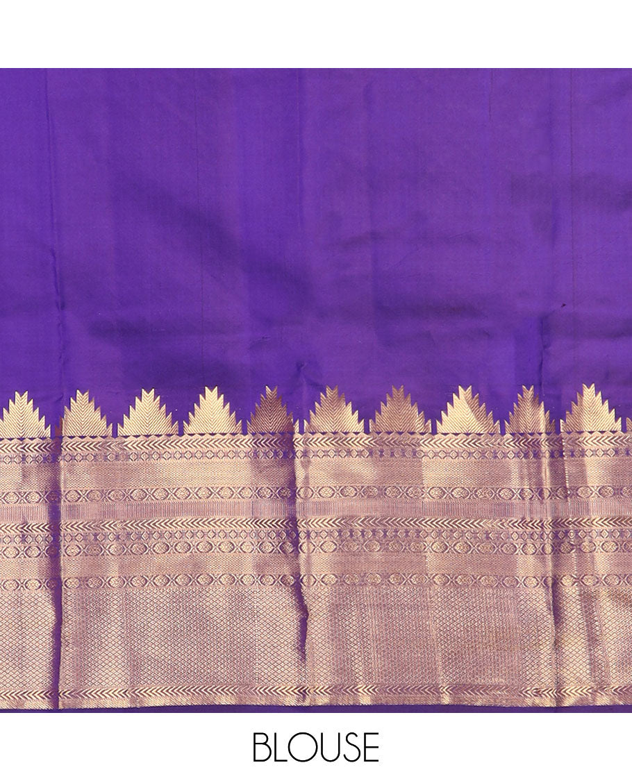 Purple plain Kanchipuram silk saree, Contrast border of thazampoo rekku, kathir, diamond, kamalam & kuyil kann & jaal pallu