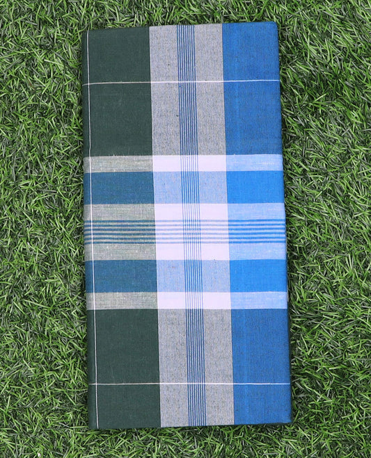 Blue checked and striped printed cozy cotton lungi