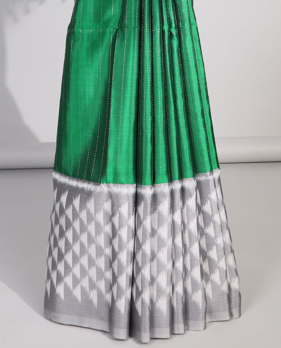 Green checked  soft silk saree with contrast border & ara maadam design pallu
