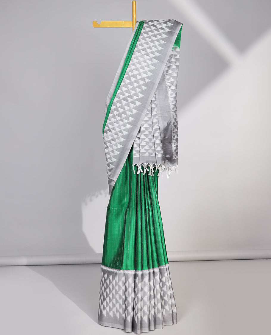 Green checked  soft silk saree with contrast border & ara maadam design pallu