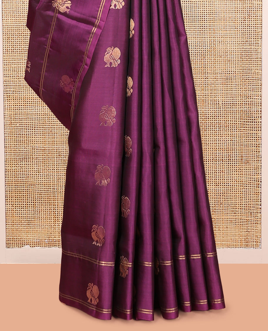 Purple Mayuri Lite Silk Mix Saree, Adorned with Mayil Buttas, a Self-Border of Mayil Designs, Contrast Floral Pallu, and a Contrast Blouse