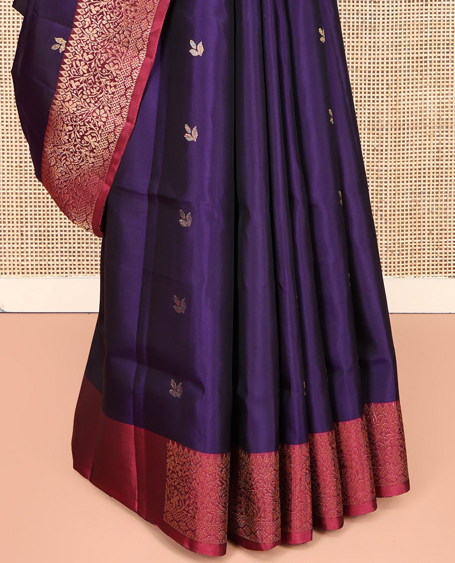 Blue Mayuri Lite Silk Mix Saree, Adorned with Buttas All Over Its Body, Complemented by a Contrast Border of Thilakam, and Floral Designs, an Intricately Designed Pallu, and Paired with a Contrast Blouse