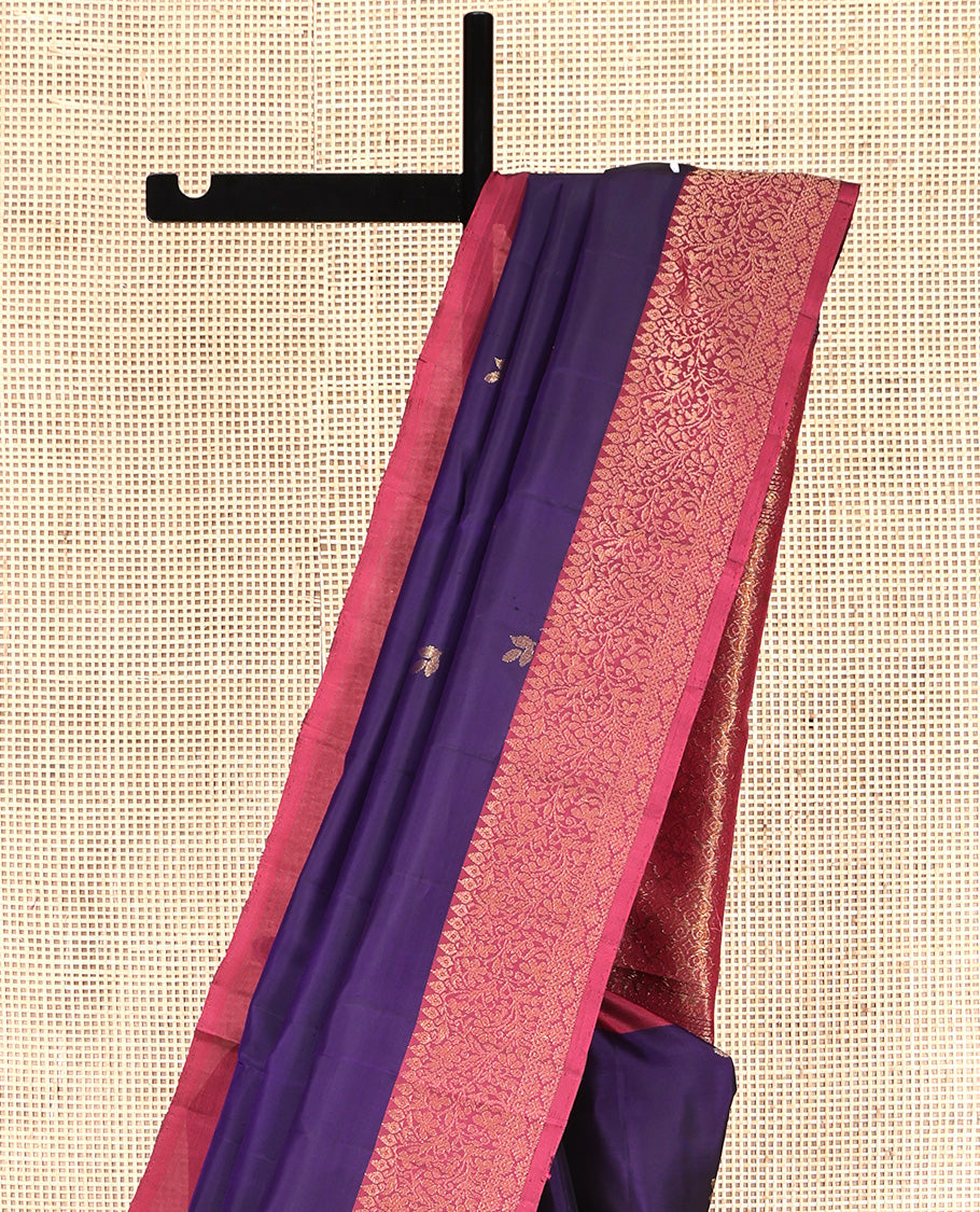 Blue Mayuri Lite Silk Mix Saree, Adorned with Buttas All Over Its Body, Complemented by a Contrast Border of Thilakam, and Floral Designs, an Intricately Designed Pallu, and Paired with a Contrast Blouse