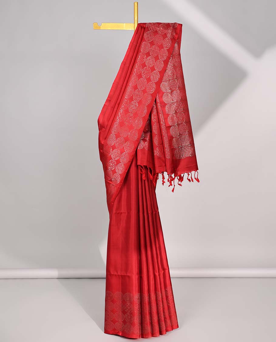Red buttas mayuri soft silk saree with self-border & pallu of intricate zari design