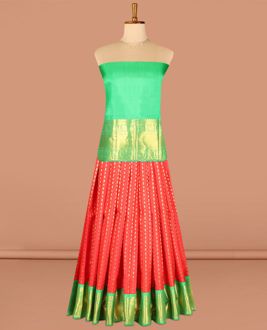 Red Pure Silk Navarathna Pavadai Material Set