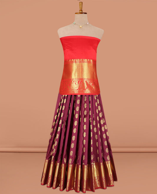 Maroon Pure Silk Navarathna Pavadai Material Set