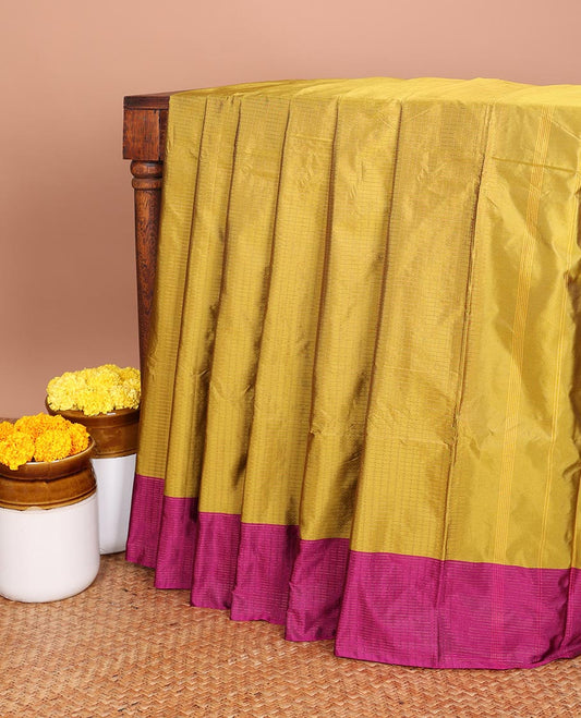 Mustard  allover vari ousi zari checks bhavasha silk saree with velthari design border & self lining, tussels pallu along with contrast plain blouse