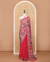 Reddish pink half-&-half colorful geometric print & mirror embroidery masakali saree,printed border & pallu,plain blouse