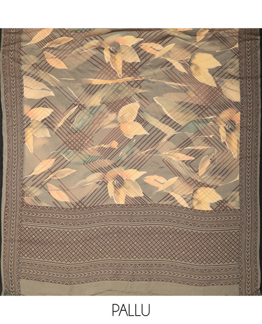 Multi-color geometric digital print moss brasso saree with contrast border & rich tussar pallu