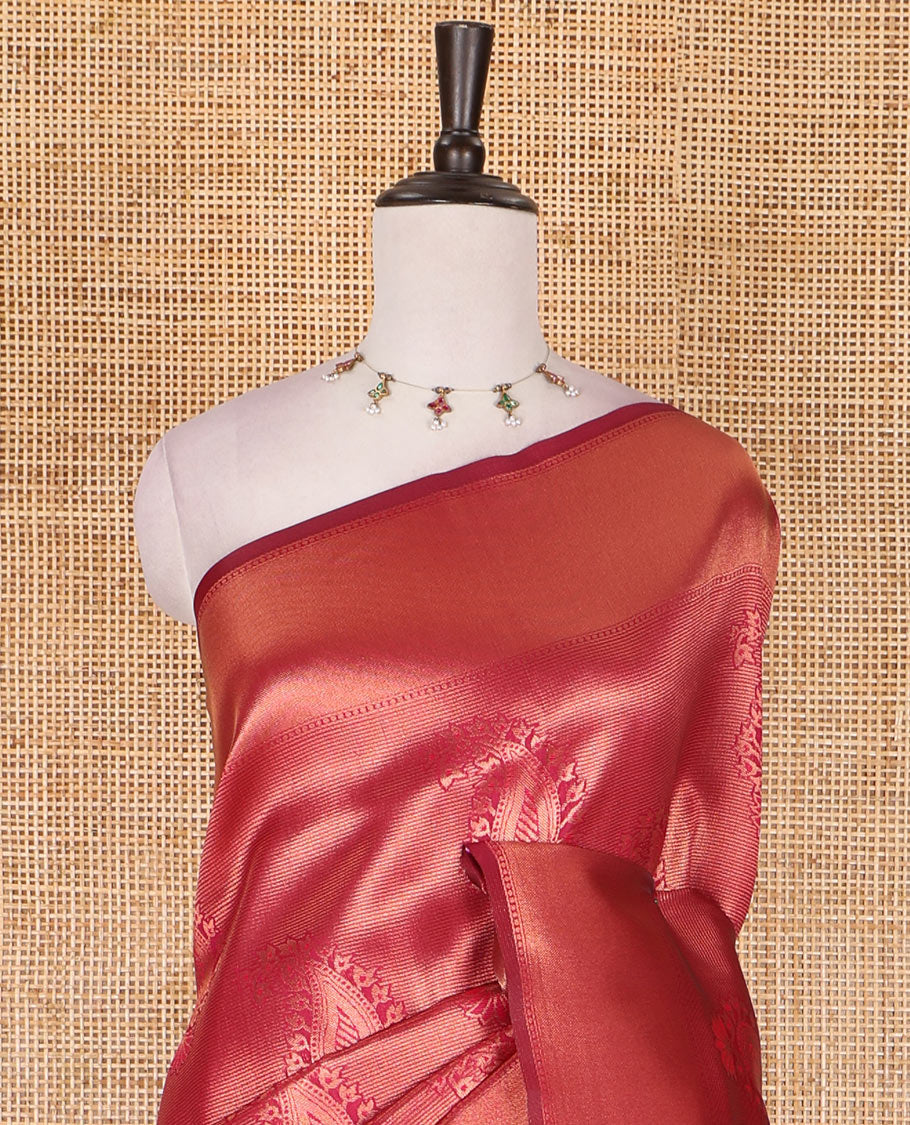 Rani pink paisley zari jacquard Kanchi tissue saree, zari border, pallu steeped with paisleys, and jacquard matching blouse