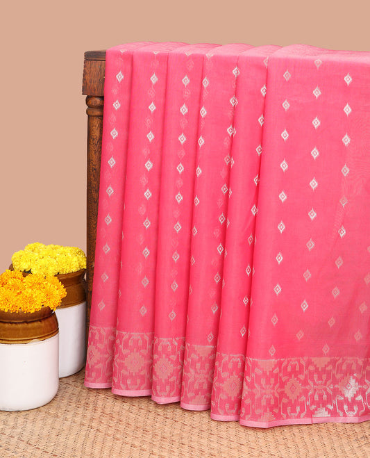 Onion pink zari buttas silk cotton saree with jamthani weaving border & rich weaving pallu along with plain blouse
