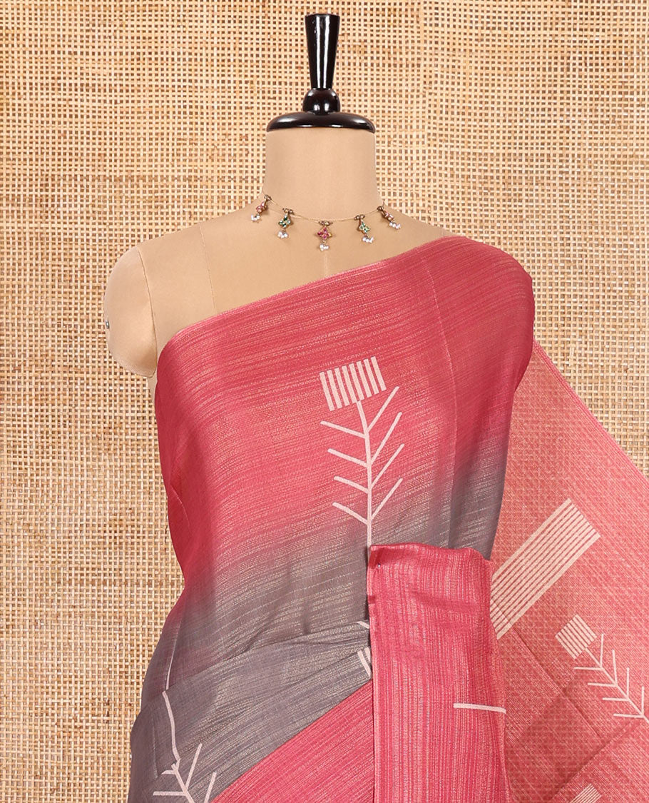 Light Brown Tissue Saree, Adorned with Horizontal Stripes and Unique Motifs Printed All Over Its Body, Complemented by Contrast Printed Border, Pallu Depicts Geometric Patterns, and Paired with a Contrast Geometric Printed Blouse
