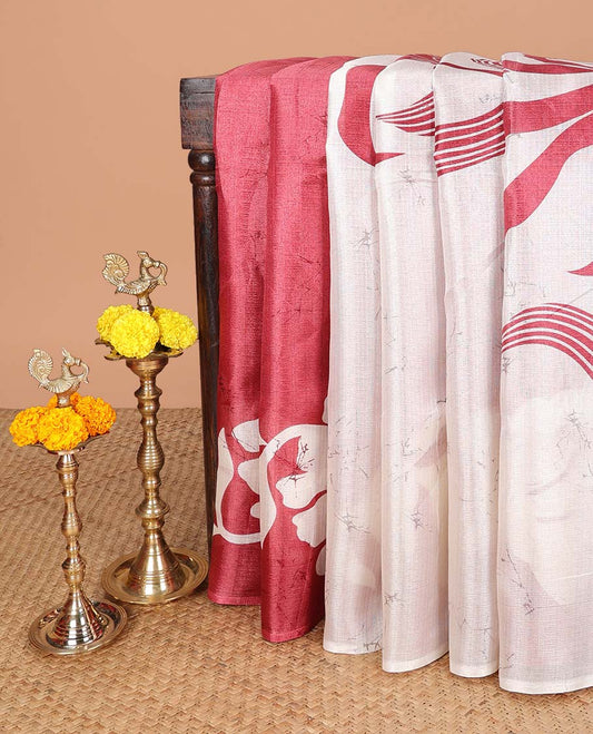 Maroon with cream geometrical design khadhi silk saree with self border & geometrical design pallu along with contrast blouse