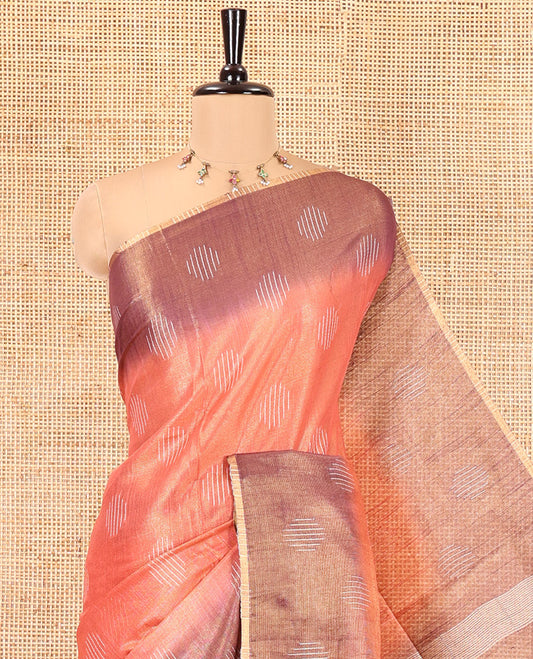 Rust Orange Bhagalpur Cotton Saree, Adorned with Buttas, Complemented by a Contrast Border, Pallu, and a Contrast Blouse