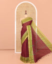 Coffee Brown Plain Chettinad Cotton Saree, a Contrast Traditional Temple Rettai Pettu Border, a Matching Blouse