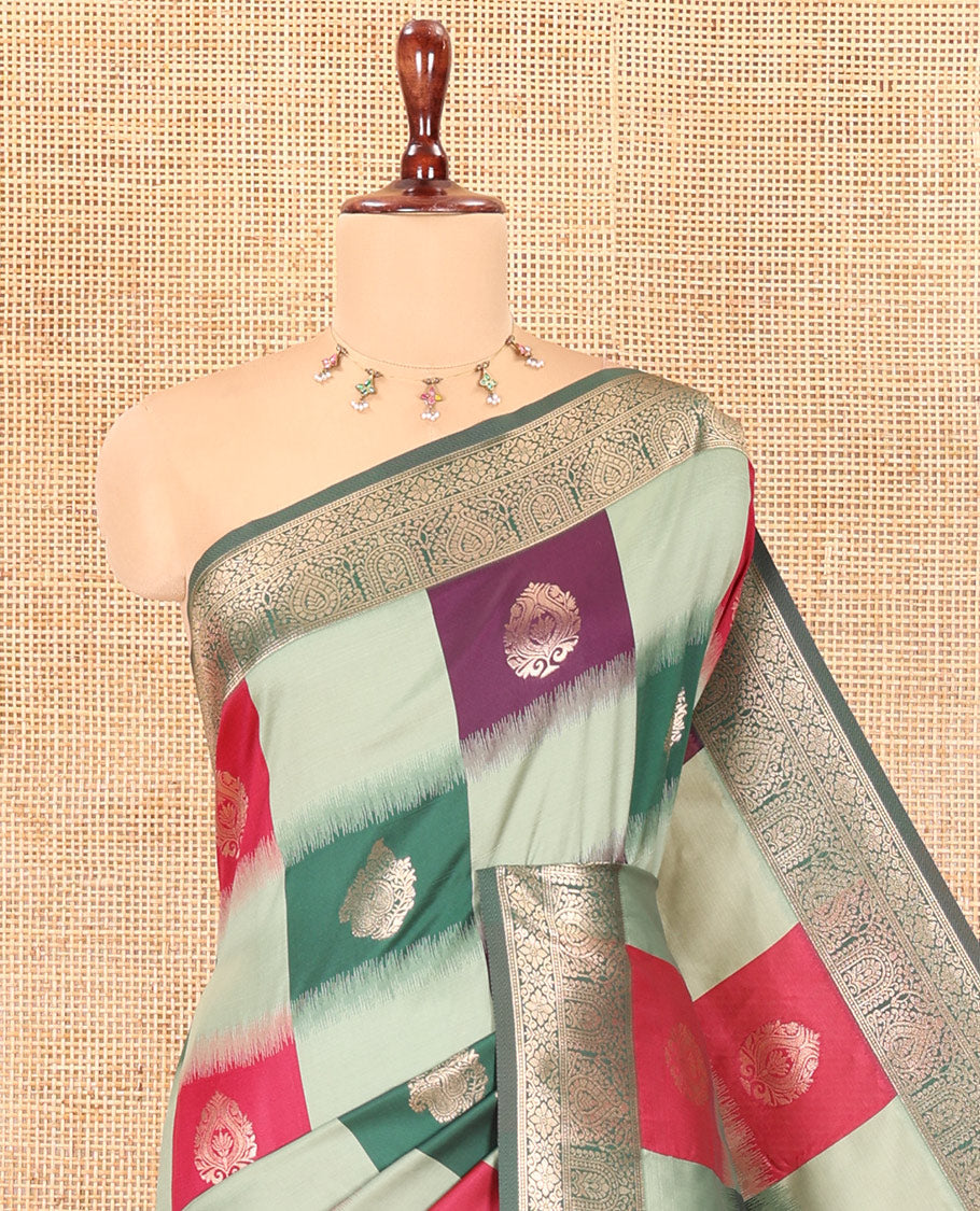 Green Elite Soft Silk Saree, Adorned with Zari Buttas and Checks, a Contrast Traditional Border, Grand Pallu, and a Contrast Blouse