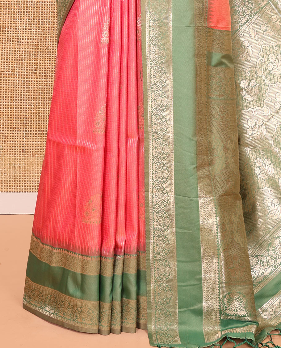 Pink Zari Design Elite Soft Saree, Contrast Rettai Pettu Border, Grand Pallu, and a Contrast Blouse