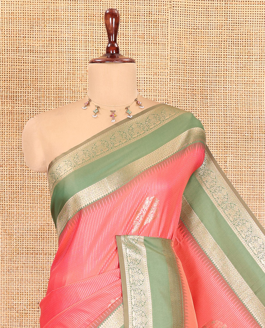 Pink Zari Design Elite Soft Saree, Contrast Rettai Pettu Border, Grand Pallu, and a Contrast Blouse