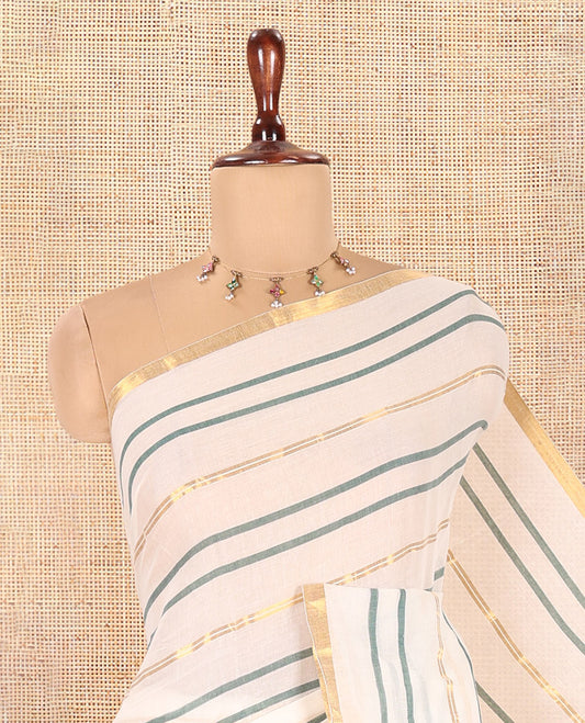 Cream Khadi Mul Cotton Saree