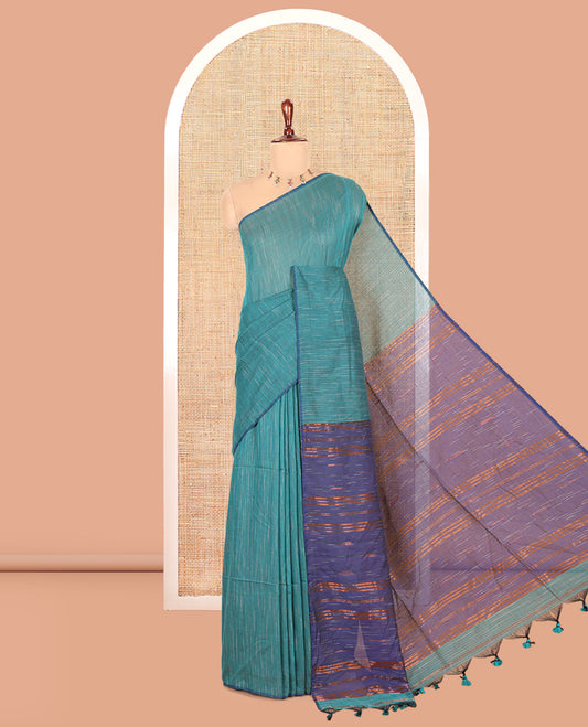 Borderless Rama Blue Khadi Cotton Saree