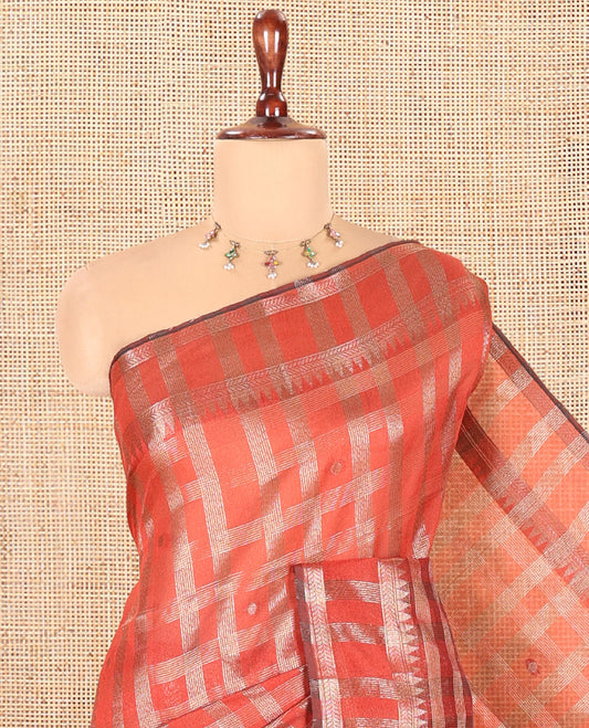 Rust Semi-Raw Silk Saree