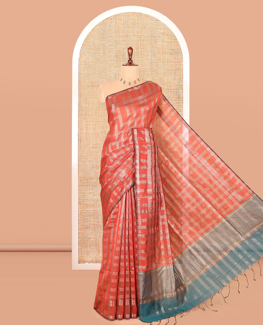 Rust Semi-Raw Silk Saree