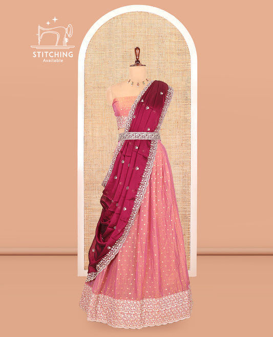 Onion Pink Moss Organza Half-Saree