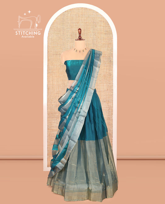 Rama Blue Velvet Organza Half-Saree