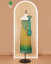 Mehendi green double shaded bhandani print organza chudidhar material top with santoon material pant & bhandani print, mirror work dupatta