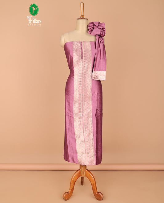 Onion pink chudidhar material vichitra silk neck zari border with bum bum work , santoon material pants & double side border vichitra silk dupatta
