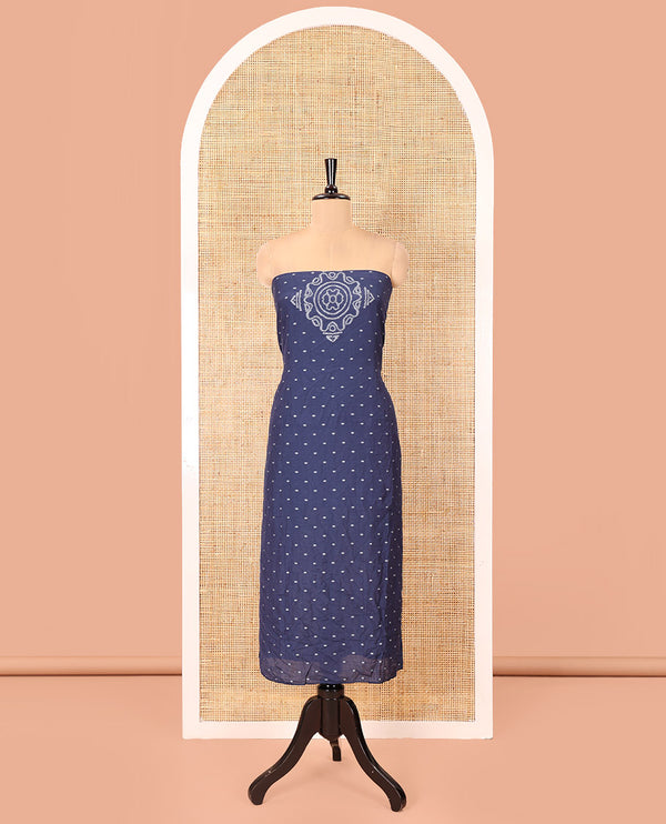 Blue Mul Chanderi Chudidar Material with Bandhani-Style Printed Top, a