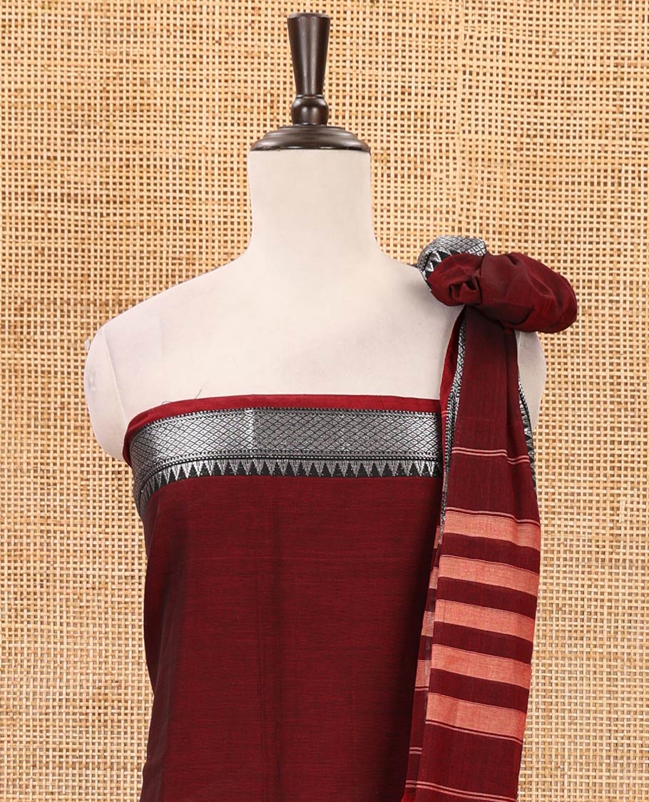 Maroon material chudidar set,traditional zari border mercerized cotton top, matching mercerized cotton bottom & traditional border dupatta
